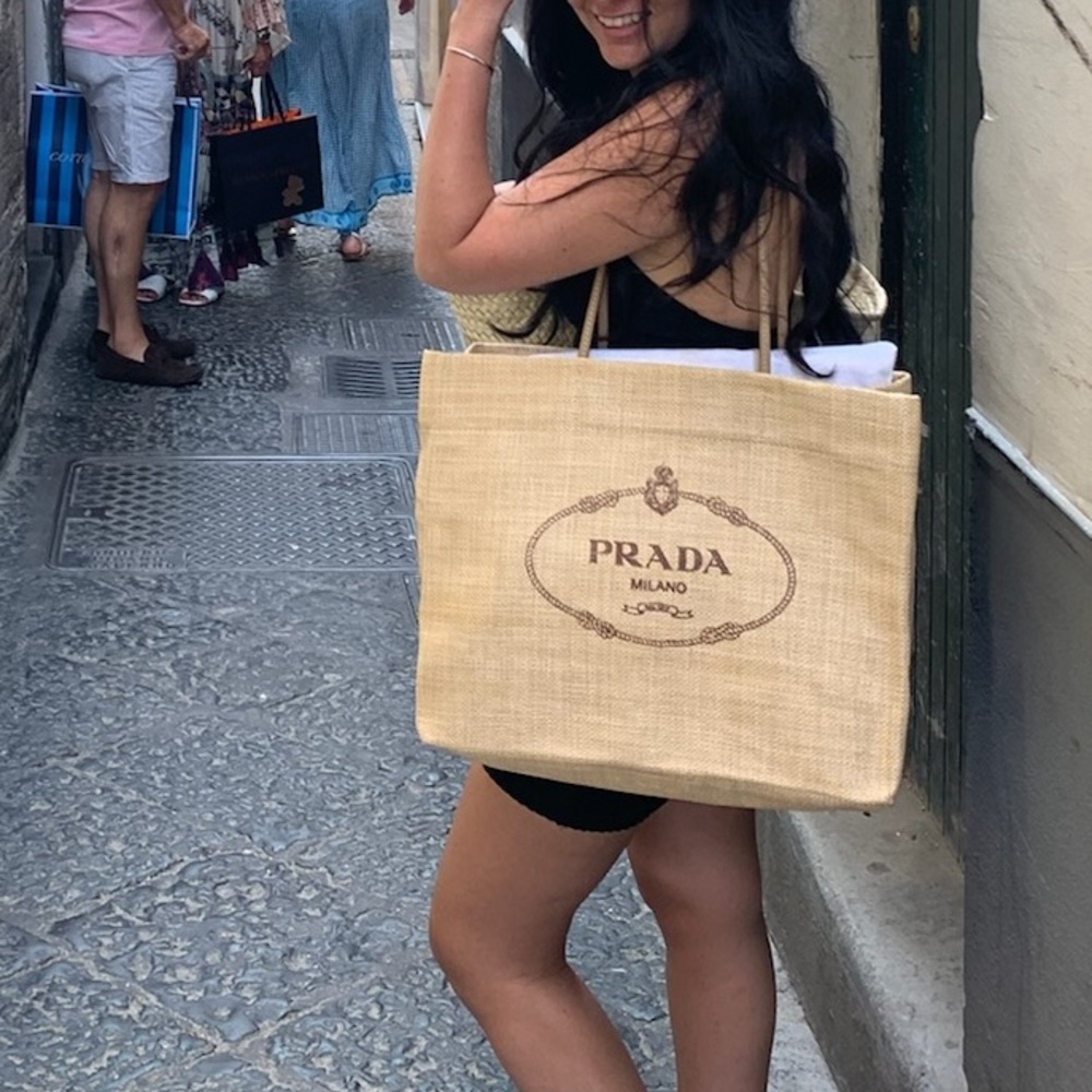 Prada raffia paglia tote - Large size - jute canvas in great used condition - Picture 3 of 5